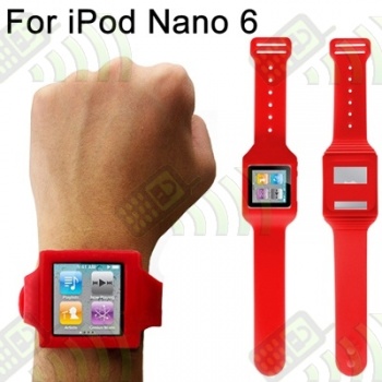 Soporte Mu&ntilde;eca Silicona Ipod Nano 6 Rojo