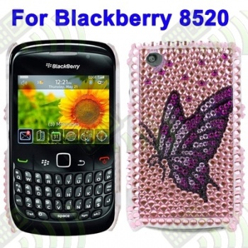 Carcasa trasera Blackberry 8520 Mariposa Diamantes incrustados
