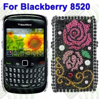 Carcasa trasera Blackberry 8520 Flor Diamantes incrustados
