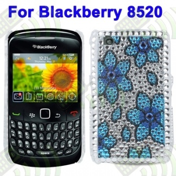 Carcasa trasera Blackberry 8520 Flores Azules Diamantes incrustados