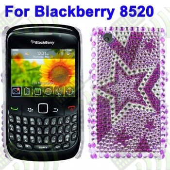 Carcasa trasera Blackberry 8520 Estrellas Moradas Diamantes incrustados