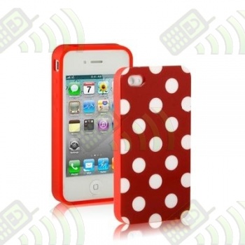 Funda Silicona Gel iPhone 4G/4S Roja Lunares