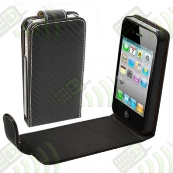 Funda Solapa iPhone 4/4S Negra Fibra de carbono