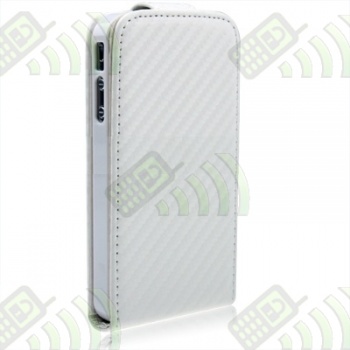 Funda Solapa iPhone 4/4S Blanca Fibra de carbono