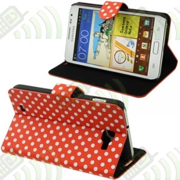 Funda Solapa Samsung Galaxy Note i9220 Roja Lunares