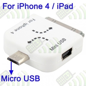 Cargador mini a micro USB y mini USB a iphone Blanco