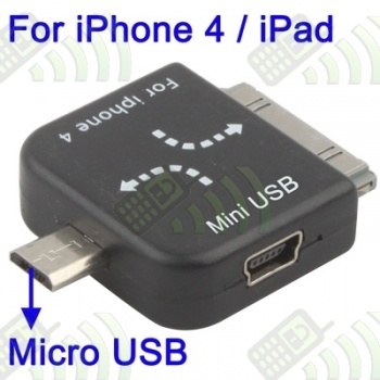 Cargador mini a micro USB y mini USB a iphone Negro