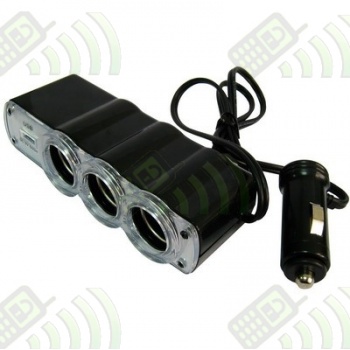 Triplicador Mechero con Puerto USB Negro