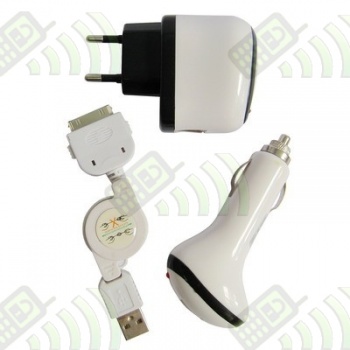 Cargador 3 en 1 USB/coche Iphone Blanco