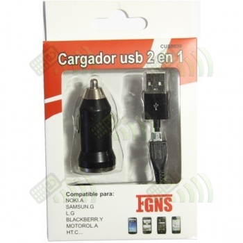 Cargador micro USB Universal 2 en 1 coche 1000 mAh