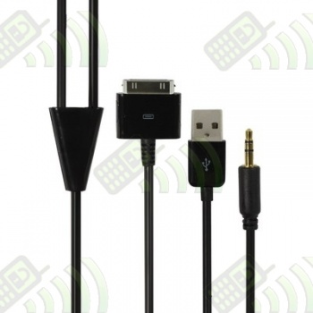 Cable dual carga y audio Iphone / Ipod / Ipad 1.2 m Negro