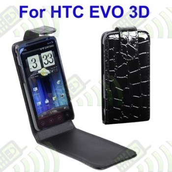 Funda Solapa HTC Evo 3D Negra Piel Cocodrilo